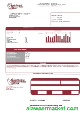 USA North Dakota South Central Regional Water District business utility bill template in Word and PDF formats
